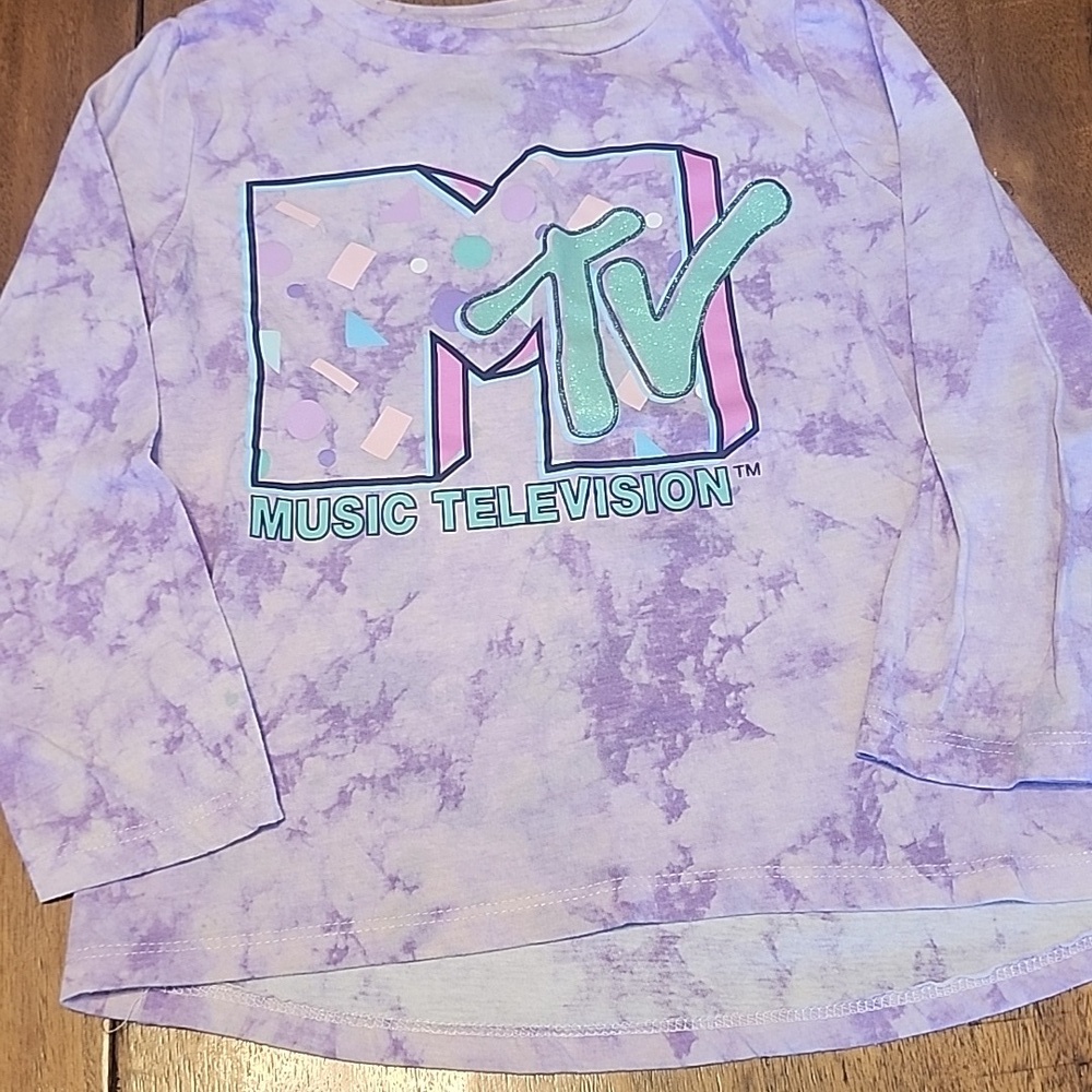 MTV MUSIC TELEVISION PURPLE TYE DYE 3/4 SLEEVE TEE S(6/6X)